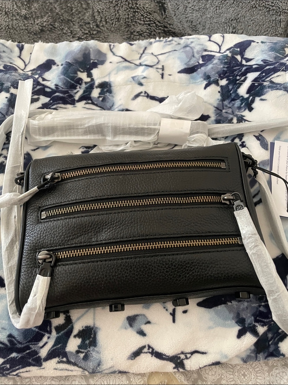 Rebecca Minkoff Black Pebbled Leather Crossbody with Triple Front Zips